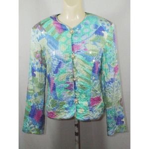 Vtg Gay Boyer Colorful Neon Sequin Blazer Jacket Sz 10 Sparkly